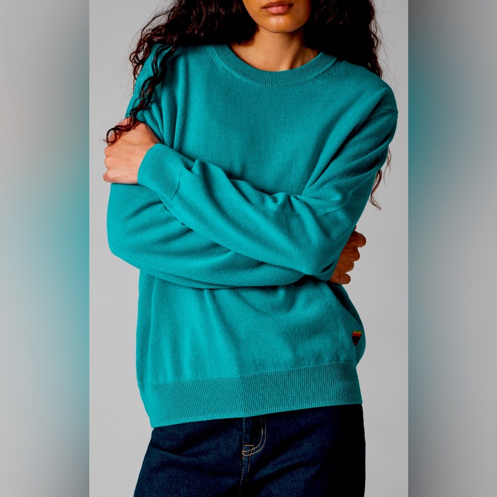 Calvin Klein Teal Crew Neck Sweater Ribbed Cozy Soft Casual Work Wear Office